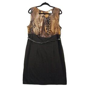 SAMI + Jo A-Line Dress Size 2X (20W-22W) Women W/ Belt Animal Print Knit Chiffon